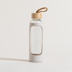 Botella tapa bamboo con funda de silicona